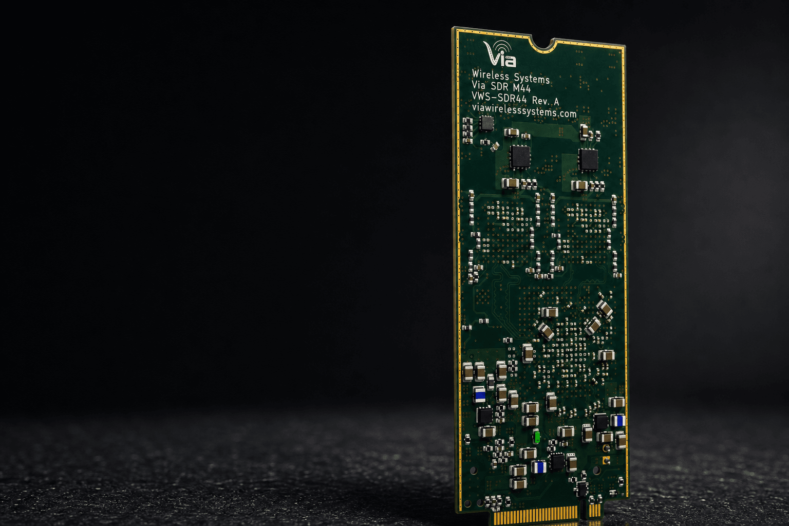 Via SDR M44 component side with RF shields and antenna ports